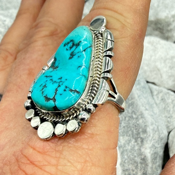 Navajo Sterling Silver Turquoise Statement Ring Sz 8.25 Daniel Benally 12.2 gr. - Picture 10 of 17